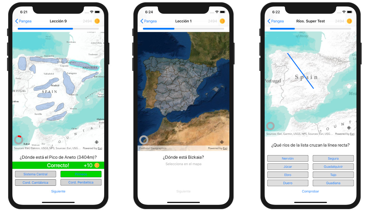 Capturas de pantalla de APPangea, una app para aprender Geografía jugando 