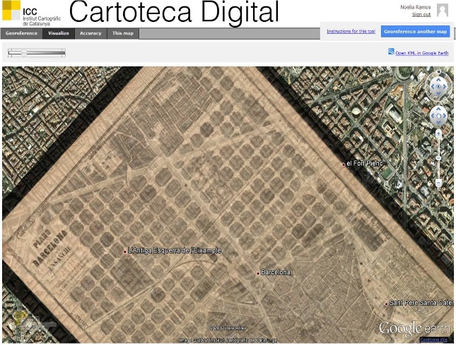 Visualización con el plug-in de Google Earth de un mapa georeferenciado. Foto Revista Catalana de Geografia