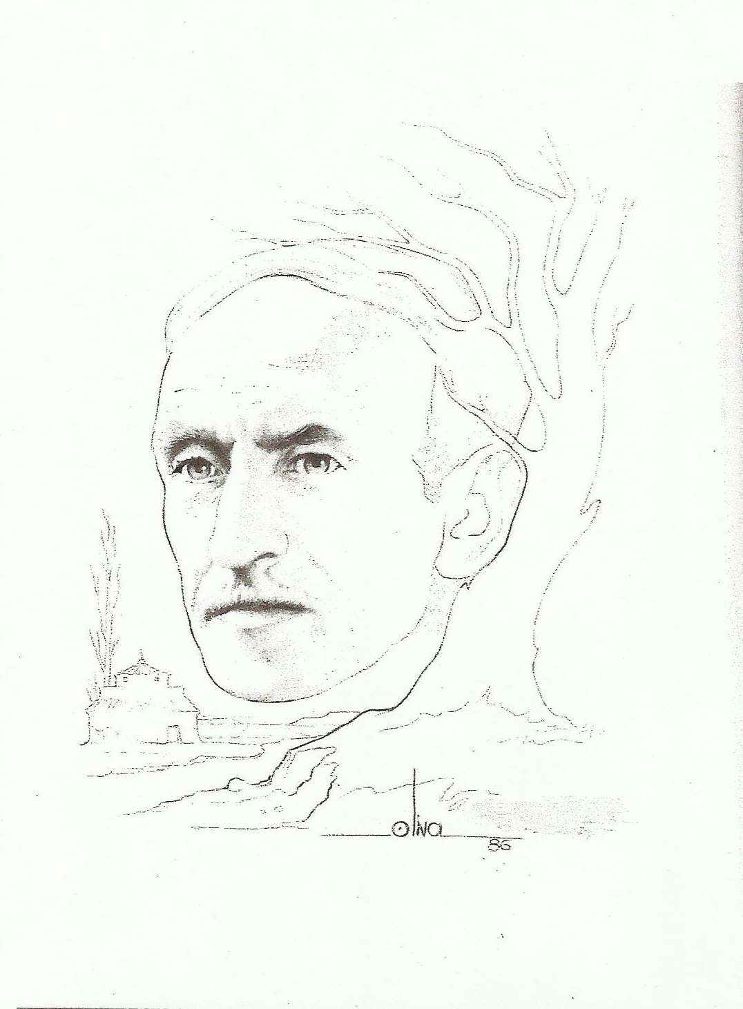 Juan José Cuadros Pérez en un dibujo al carboncillo de Rafael Oliva (1986) Juan José Cuadros Pérez en un dibujo al carboncillo de Rafael Oliva (1986)