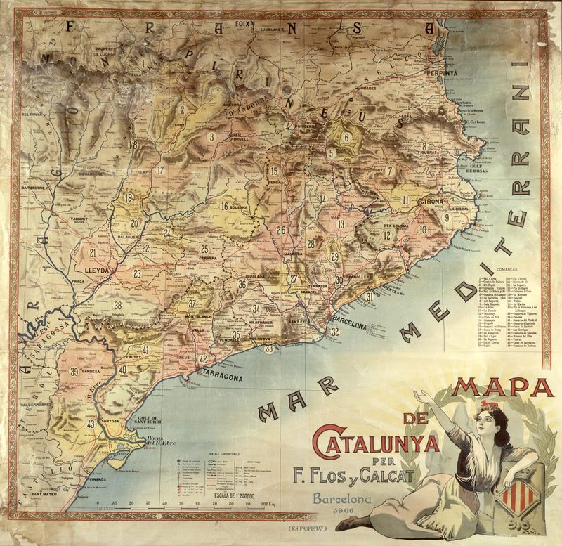 Mapa de Catalunya per Flos y Calcat 1906 Mapa de Catalunya per Flos y Calcat 1906